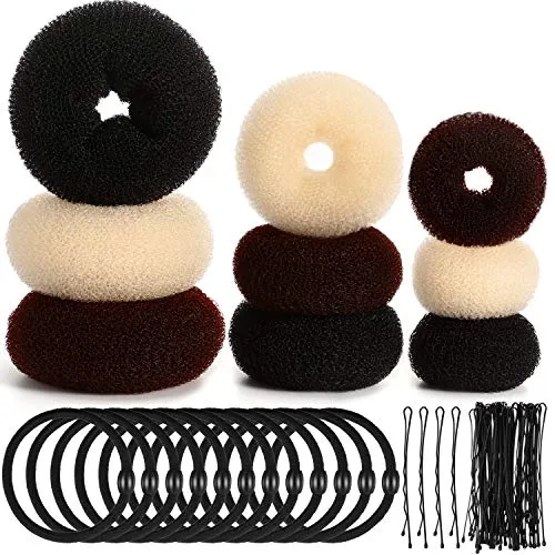 9 Pieces Donut Hair Bun Maker Shaper Foam Sponge Doughnut Bun Ring Style