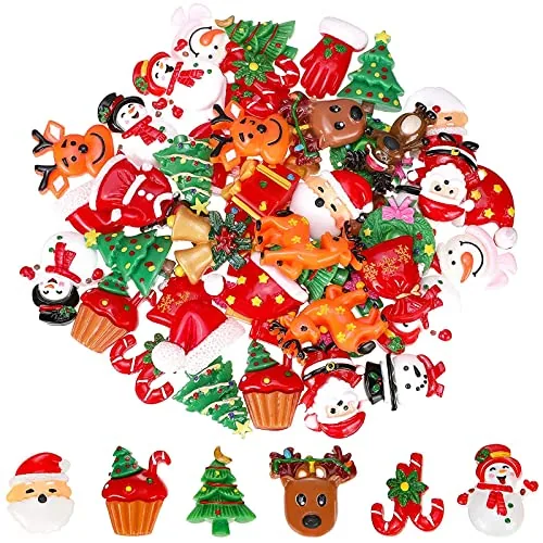 50 Pcs Mini Christmas Resin Charms for Craft Flat Back Resin Charm