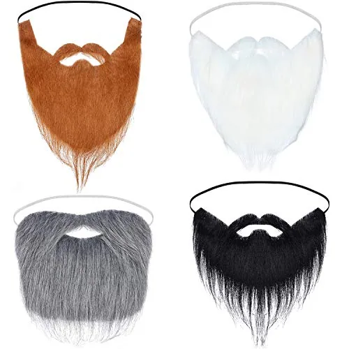 4 PC Fake Beards Long Wizard Beards Funny False Mustache Whisker Facial