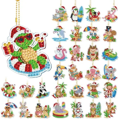 30 Pcs Christmas Diamond Art Keychain Kits for Adults