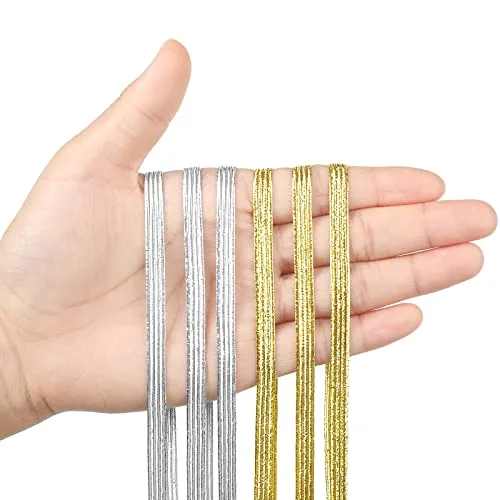 2 Rolls Silver and Gold Elastic Bands for Sewing 1/4 Inch 6 mm by 20 Yard