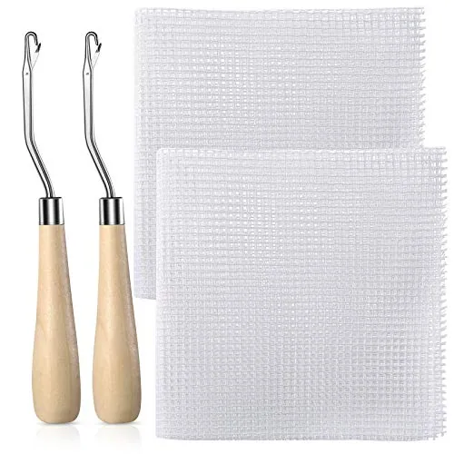 2 Pieces Blank Rug Hooking Mesh Latch Hook Mesh Canvas Kit with 2 Pieces