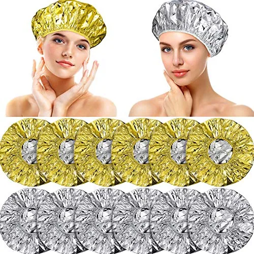 12 Pcs Foil Conditioning Caps, 12 Inch Golden, Silvery Hair Salon