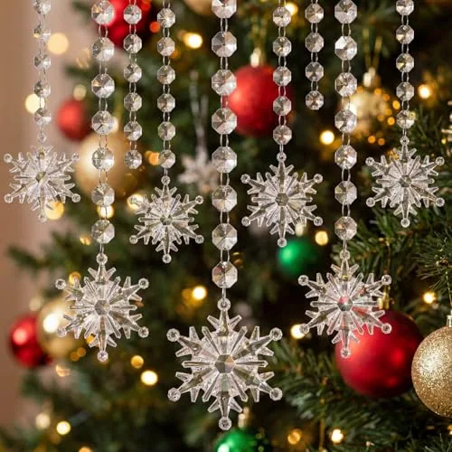21 Pieces Acrylic Christmas Snowflake Ornament with Octagon Bead Garland