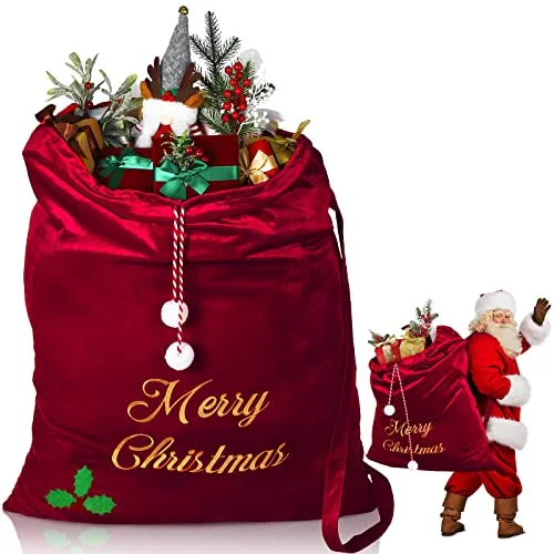 Burgundy Christmas Large Santa Drawstring Bags 36 x 30 Inch