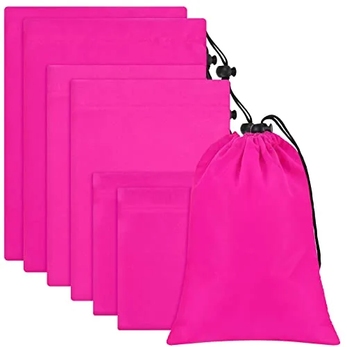 6pcs Hot Pink Suede Toy Storage Bags with Drawstring Closure