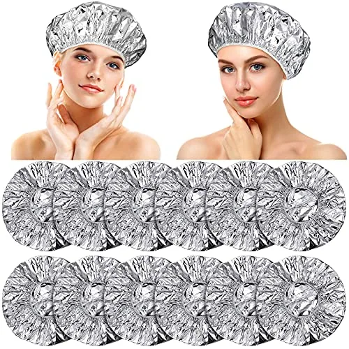 12 Pcs Foil Conditioning Caps, 16 Inch Silvery Hair Salon