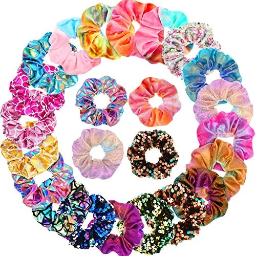 20 Pcs Sequin Hair Scrunchies Elastic Tie Band Girl