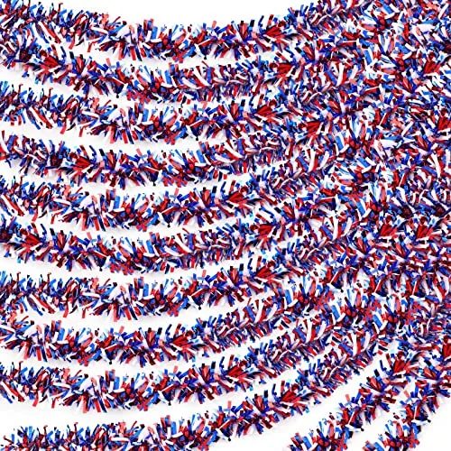 24 Pcs 157 FT 4th of July Patriotic Tinsel Garland 250th Anniversary Red