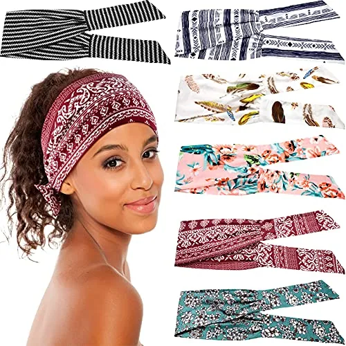 6 Pcs Tie Headband for Women Adjustable Wide Bandanas
